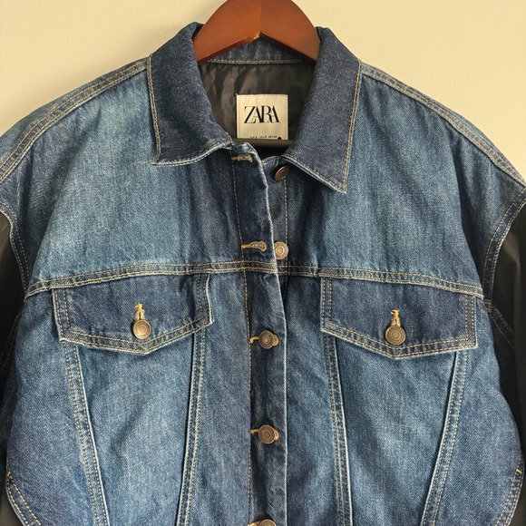Zara Contrast Denim Bomber Jacket - Picture 3 of 9